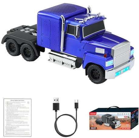 WS-570 Retro American Truck Model Bluetooth Replica Speaker – Portable HD Sound, TWS Stereo,FM Radio,LED Party Lights,Built-in Microphone Hands-Free,Surprise Portable Gift for Car Enthusiasts(Blue)