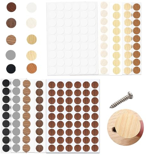 540 Stück Selbstklebend Abdeckkappen, 10 Farben Schraubenabdeckung, 21 mm Rund Bohrloch Abdeckung mit Holzmaserung und Volltonfarbe, Wasserdicht Abdeckkappen für Schrauben Bohrlöcher Möbel