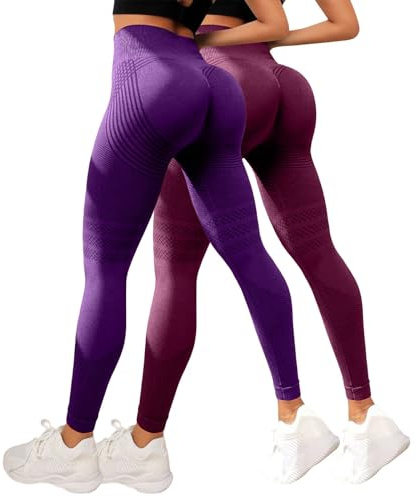 2 Pack Leggins Anticeluliticos Mujer,Suave y Elastico Mallas Running Mujer 3D Mallas Compresion,Comodo y Transpirable Leggins Push up Deportivos para Yoga Correr Jogging Caminar Gimnasio Fitness
