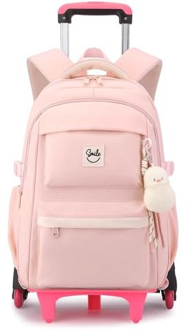 Tanou Zaino Trolley Scuola Elementare e Media, Zaini Casual con Ruote per Ragazze Adolescenti, Staccabile Zaino Rotelle Bambina per la Scuola Viaggio, Rosa