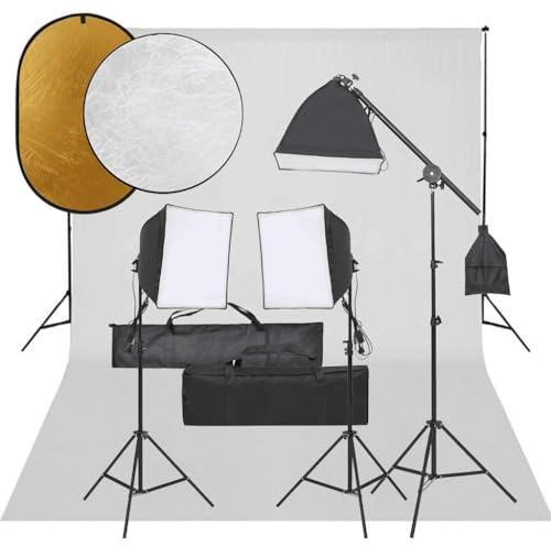 Kaloriko Fotostudioset med softbox kontinuerligt ljus, LED-studiostrålkastare, dimbar ytlampa, aluminiumstativ, bakgrundssystem, 5 600 K dagsljus för fotografering, streaming