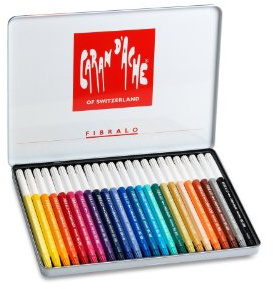 CARAN d'ACHE - FIBRALO Aquarelle Filzstifte in Metallbox - 24 Stück, 19,1 x 1,6 x 25,8 cm