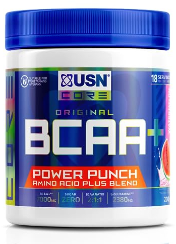 USN Power Punch - Boisson aux BCAA & Vitamine B6 en Poudre, Shaker aux Acides Aminés, Boisson Énergisante Intra-Entraînement, Saveur Pastèque, 200 g, TUN141