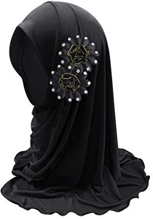 Ylucky Girls Muslim Hijab Floral Lace Head Scarf Kids Islamic Arab Scarf Shawls Head Wrap with Flowers