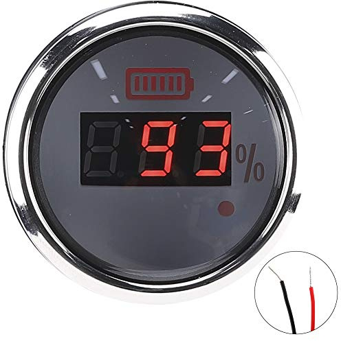 Aramox Misuratore di Batteria, indicatore di Batteria Digitale 52 mm / 2 Pollici, misuratore di impermeabilità e antiappannamento 12 V con Allarme Intelligente, per Navi/Auto elettriche(Bianca)