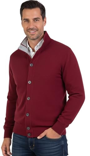 Giacca Uomo Misto Cashmere Cardigan Bottoni Made in Italy Maglione Seta Pullover Manica lunga Lana Merino Cachemire Maglioncino Beige Blu Grigio Maglia Regalo Abbigliamento Inverno (M, Bordeaux)