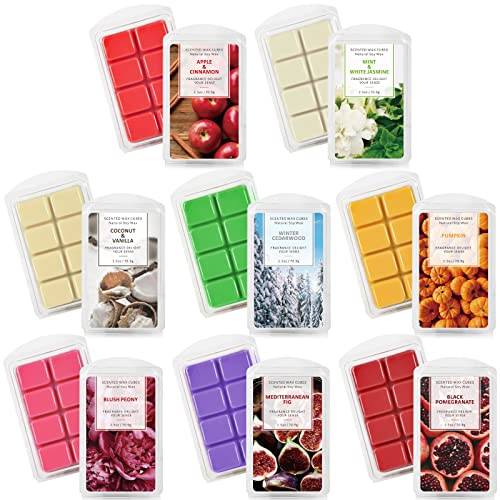 Doftande fondanter, 100 % sojavax för inomhusdofter, set med 8 x 2,5 oz, kanel äpple, kokosnöt och vanilj, pumpa, rouge pion, vinter cederträ, etc.