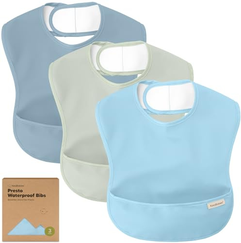KeaBabies 3-Pack Waterproof Baby Bibs for Eating, Lightweight, Ocean