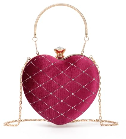 EVEOUT Herzförmige Samt AbendHandtasche Clutch für Damen Elegante Herzförmige Umhängetasche Schultertaschen Hochzeit Party Geldbörse Brauttasche