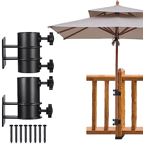 PATIKIL Patio Parapluie Support, 2 Paquet Parapluie Pince Montage Support Extérieur Soleil Umbrella Base pour Pont Balustrade Dehors Jardin Cour Balcon Cour (Ajustement Max OD 2 pouce)
