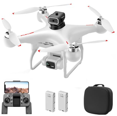 Drone avec Camera 4K Double WIFI 2.4GHz Photographie Gestuelle, Détection d'Obstacles, Positionnement du Flux Optique, 6-Axe Gyro, Moteur Sans Balais, Mode Sans Tête, Retour en Un Clic Blanc 2 Piles