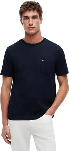 Tommy Hilfiger Men’s Short Sleeve Essential T-Shirt with Breast Pocket, Blue (Desert Sky), XS