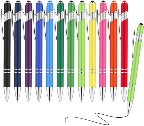 AUAUY 12 stycken kulspetspennor, 2-i-1 soft-touch-kulspetspenna, tryckkulspetspenna, kollega inmatningspenna metallpenna för skrivbord anställda, examen, årsdag, kontor | Kulspetspenna, kulspetspenna, kollega inmatningspenna, för skrivbord anställda, examen, årsdag, kontor