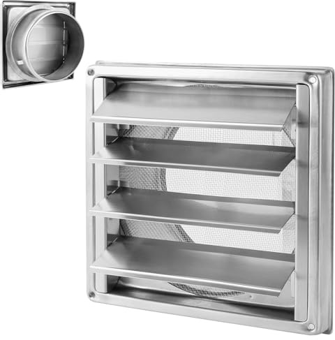 YAYODS Rejilla de ventilación de acero inoxidable rectangular – 150 mm rejilla de ventilación con cerradura – Caja de pared 150 con válvula antirretorno – Cubierta extractora exterior – Rejilla de