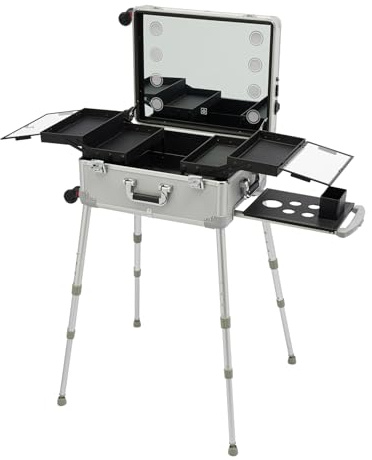 VonVVer kosmetikkoffert Trolley med 8/10 belysning rosa/svart/grå, Produkthöhe: 138cm