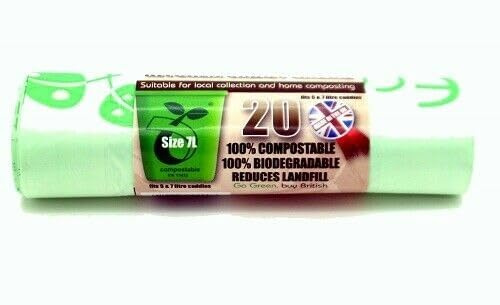 Compostable Kitchen Caddy Bin Liners, Food Waste Collection Bags PACK OF 2 ROLLS (7L)