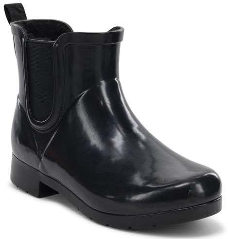 Chooka Women's Delridge Faux Fur Chelsea Rain Boot | Waterproof Ankle Bootie with Memory Foam Insole | Stylish & Comfortable in Black, 8