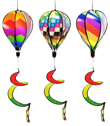 Outdoor Wind Chime, Garden Wind Spiral with Windmill Design, 3 x Hot Air Balloons, Rainbow Wind Spiral for Patio, Garden, with Windsock and Wind Chimes