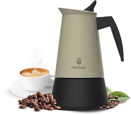 Cecotec Cafetière Italienne Piccolina 600 Green. 300ml, 6 Tasses de Café, Acier Inoxydable, Compatible Toutes Surfaces, Filtre Premium, Valve de Sécurité, Poignée Thermorésistante, Design Élégant