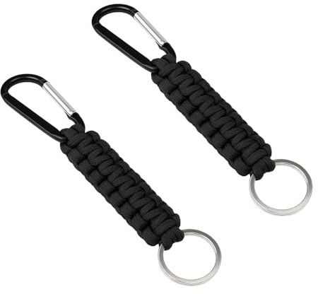 pawpoem 2 PCS Portachiavi Paracord, Nero, Portachiavi Militare, Corda per Auto, Zaino e Cintura, Perfetti Come Moschettone Uomo e Accessorio Outdoor