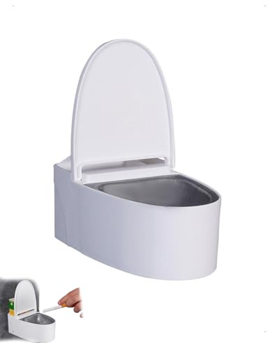 SanKristo Cendrier en Forme de Toilette avec Couvercle, Revêtement en Acier Inoxydable, Fixé au Mur Rangement Multifonction Cendrier Briquet, Anti à l'épreuve du Vent pour l'intérieur, Blanc