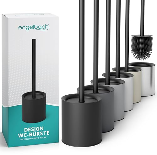 Engelbach® Escobilla WC Silicona – Escobillero Baño Acero Inoxidable Antisalpicaduras – Cepillo Inodoro Higiénico y Duradero con Diseño Moderno – Negro Mate