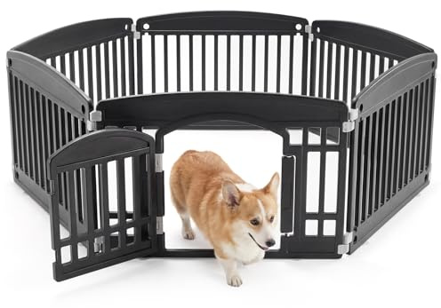NEWBULIG Dog Playpen 6-Panel, 24IN Puppy Playpen, Stable Dog Play Pen Indoors/Outdoor with Secure Locking Door, Plastic Pet Fence for Small & Medium Dogs