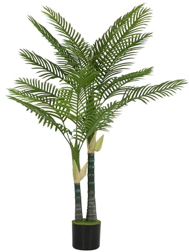 HOMCOM Konstgjord palm 150 cm konstgjord palm med 16 palmvippa stor konstgjord växt i kruka konstgjorda växter konstgjorda växter som äkta inomhusväxt för vardagsrum kontor balkong dekoration sovrum
