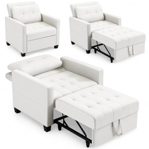 BAKAJI Divano Letto 2 Posti con Rivestimento in Velluto Premium Reclinabile, Imbottitura ad Altissima Densità, Seduta Ergonomica, Apertura Facile, Cuscini per Sollievo Lombare (Beige 1 Posto)