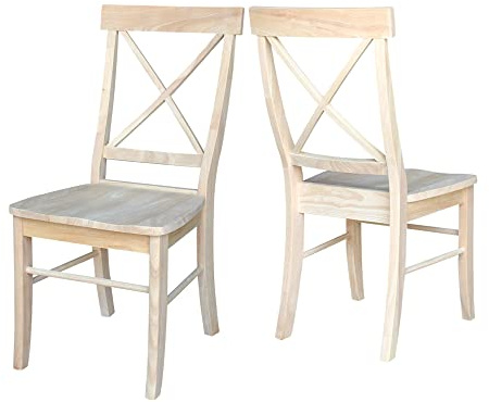 International Concepts X-Back Dining Chairs, Solid Parawood, Unfinished (Set of 2)