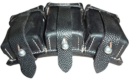 Warreplica WWII Deutsches K98 Mausergewehr 8mm Munition Ledergürteltasche - WWII Deutsche K98 Dreifachmunition Kieselledertasche Schwarz - Authentischer Militärstil, langlebig und funktional