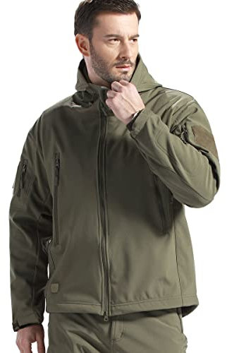 FREE SOLDIER Chaquetas Invierno para Hombre Cazadoras Militar Softshell Ropa de Trabajo Impermeable con Forro Polar para Exteriores Chaquetas de Caza Multibolsillos con Capucha (Verde,XXL)