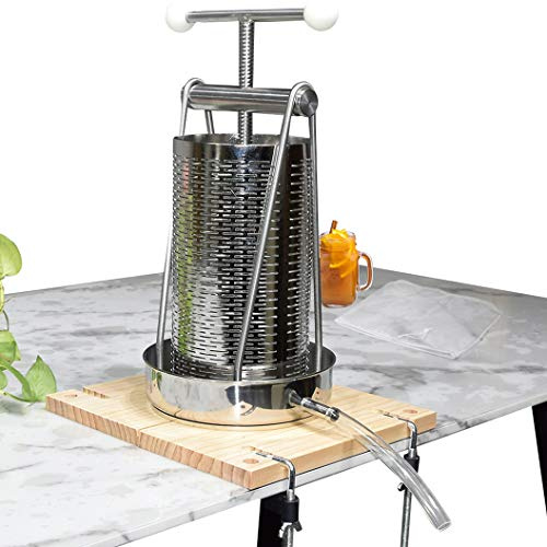 SQUEEZE master Fruit Wine Tincture Herb Cheese Manual Tabletop Press making Apple Cider-1.32Gallon/ 5 Litre- all-in-one Stainless Steel-Labor-saving Handle Bar-for Juice,Nut Milk Olive Oil