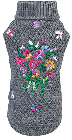 Petyoung Hundepullover mit Blumenstickerei - Haustier Warmer Pullover Weiche Winterkleidung für Welpen Kleiner Mittelgroßer Hund