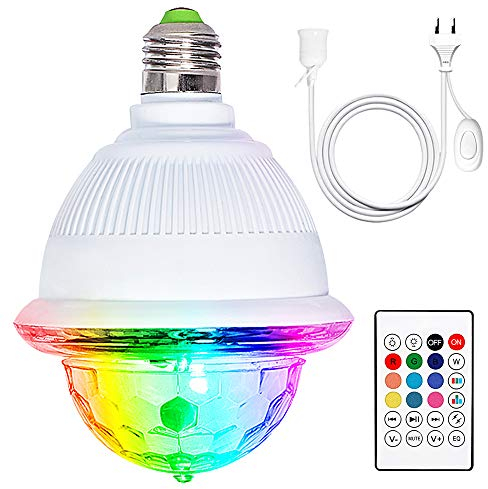 LETOUR Luces Discoteca Giratoria, Bola LED de Discoteca, conector de rosca con altavoz Bluetooth activado E26/E27 Distancia por sonido RGB discoteca, Fiesta (Entretenimiento en casa)