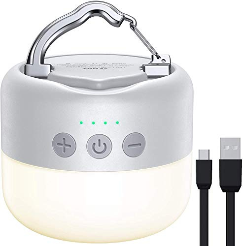 Lampe de camping LED rechargeable par USB avec 5200 mAh, 4 modes d'éclairage et intensité variable en continu et aimant puissant intégré pour randonnée, urgence (blanc)