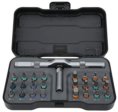 24 in 1 Magnetic Screwdriver Set - S2 Steel Professional Ratchet Screwdriver Set Repair Tool Kit with Rotatable T-Handle & Case for Home DIY, Phone, Laptop, Electronics, Bicycle, Furniture