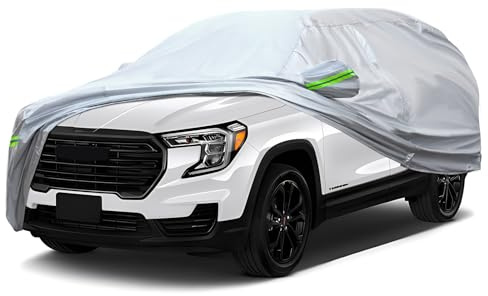 QUYDDC Full Car Cover Universal 6 Layers Outdoor Thicked All Weather Cover, Sunshield, Waterproof, Snow Proof, UV Proof, Scratch Proof, Bird Droppings, 6 Reflective Strips, Fits SUVs up 181-190