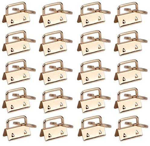 Trimming Shop Key Fob Hardware Gold 1 Lanyard Keychain Hardware-50pcs | Fob Key Ring with Metal Split Ring Clamps for Wristlet Lanyards, Webbing, Belts, Leather & Ribbon