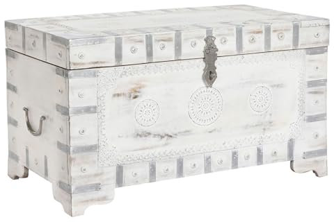 DKD Home Decor Baúl de la Marca, Color marrón y Blanco, de Madera de Mango (78,7 x 43 x 45,7 centímetros)