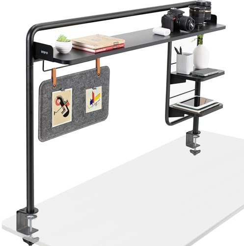 VIVO Sistema de estantería de escritorio de 50 pulgadas con abrazadera para estación de trabajo de pie, estantes de almacenamiento de accesorios elevados y organizador de escritorio magnético para