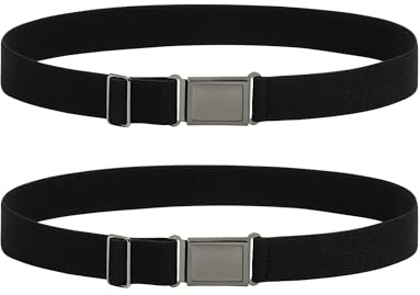 Kajeer 2PCS Kids Belts Elastic Belts for Boys - Adjustable Boys Belts for School Uniforms Jeans Pants with Hanging Buckle