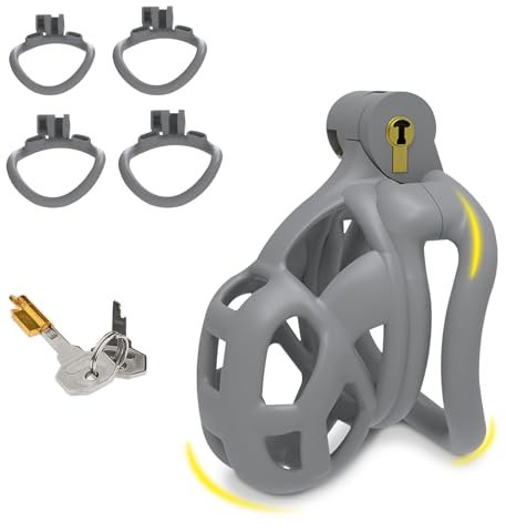 BDSMYOU Peniskäfig Chastity Cage Male,Neu Grau Harz Keuschheitskäfig Herren,mit 4 Arc Hodenringe Penisringe & 6 Schloss,Keuschheitsgürtel für Herren,Sex Toyset Herren Keuschheit Penis Käfig (M)