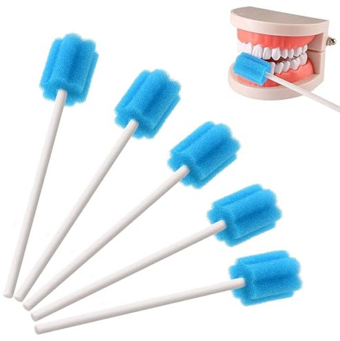 100 bastoncillos para el cuidado bucal, higiene bucal, limpiador lingual, bastoncillos de algodón, sabor neutro, envasados individualmente higiénicamente para higiene bucal (azul)
