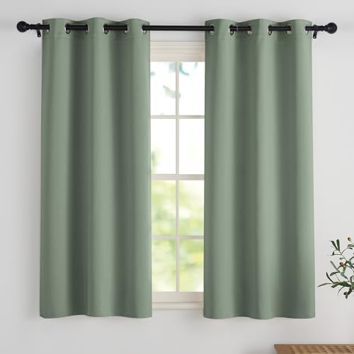 PONY DANCE Tende Oscuranti Verde Salvia Corta Camera da Letto 2 Pezzi L 90 x A 120 cm Tenda Termica Isolante Freddo e Caldo Curtains Cucina per Finestre Piccole con Anelli