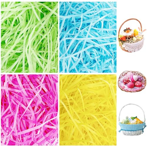 AouEtnay 400 g di erba pasquale riciclabile, riempitivo per cestino pasquale, riempitivo per cesti regalo di Pasqua, confezioni regalo fai da te e bomboniere di Pasqua, 4 colori