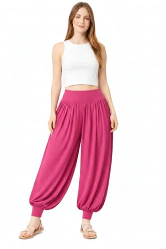 L S U Pantaloni harem da ragazza, elasticizzati, a vita alta, larghi, per yoga, danza, abbigliamento casual, pantaloni da pilates per bambini, Fucsia, 12-13 Anni