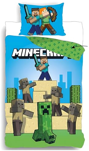 Minecraft sängkläder set, vändbart påslakan, 140 x 200 cm, örngott 65 x 65 cm (Minecraft påslakan set)