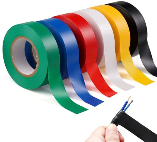 6 Piezas Cinta Eléctrica de Colores Mixtos,Pita Adhesiva Aislante Colores,18mm×20m Tira Adhesiva Electrica Color,Paquete Cinta Aislante PVC,Pita Eléctrica Adhesiva Gran Flexibilidad,para Agrupar