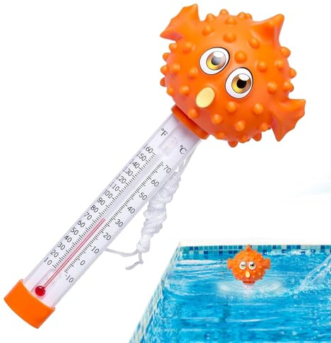 Pooltemperatur floater – flytande pooltermometer | vattentermometer för pool, spa och damm | enkel läsbar termometer med skala | robust temperaturmätare för pool och utomhusbruk